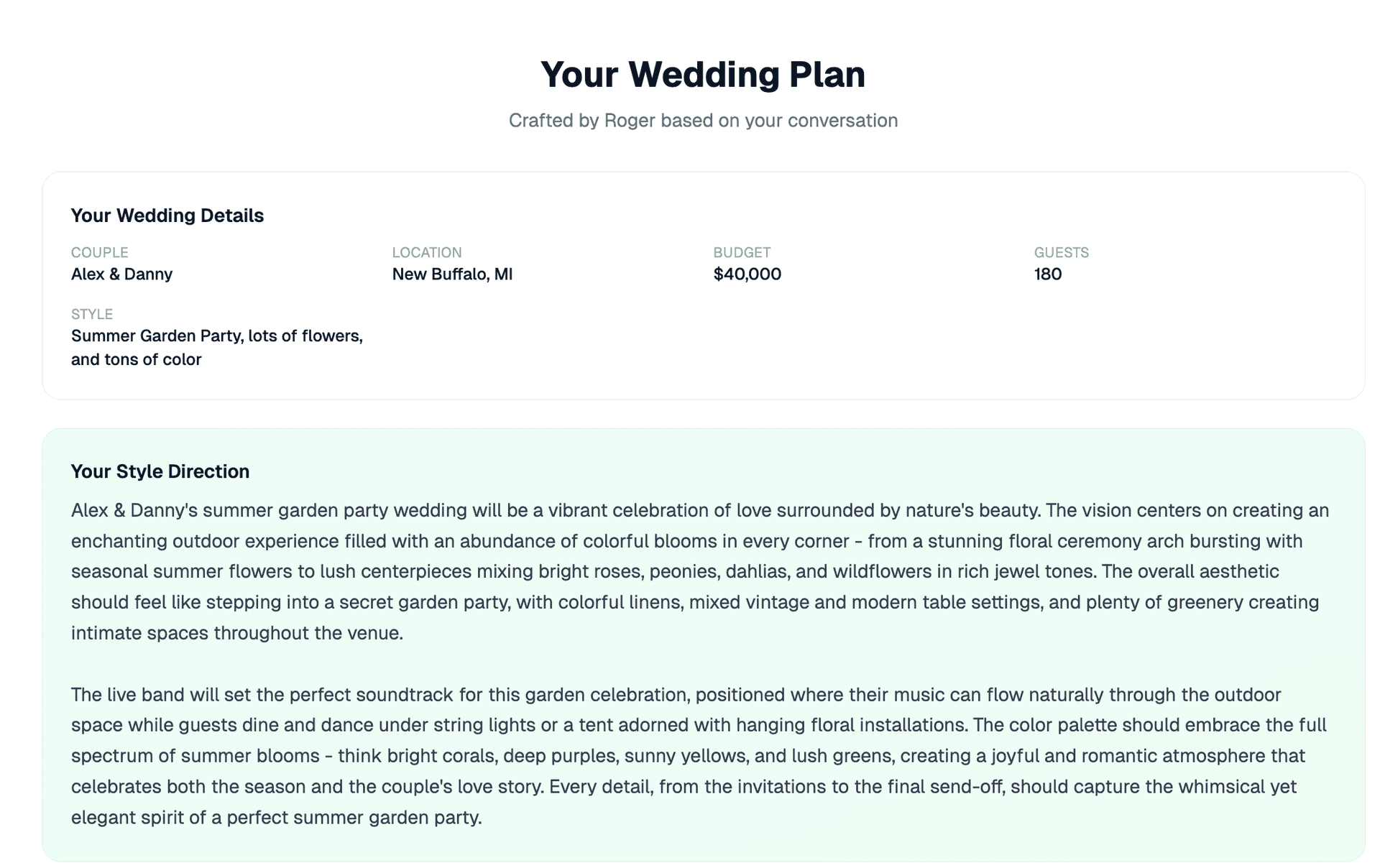 Your Full Wedding Plan Is Generated Instantly